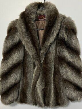 Vintage 80s Jordache Faux Fur Striped Statement Coat 11/12